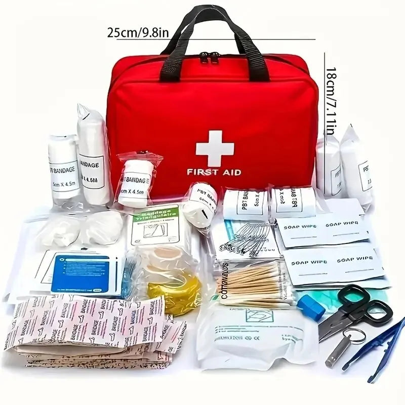 184pcs First Aid Kit Multi-purpose Emergency Medical SuppliesPortable Medical Bag For Outdoor Hiking Camping And More